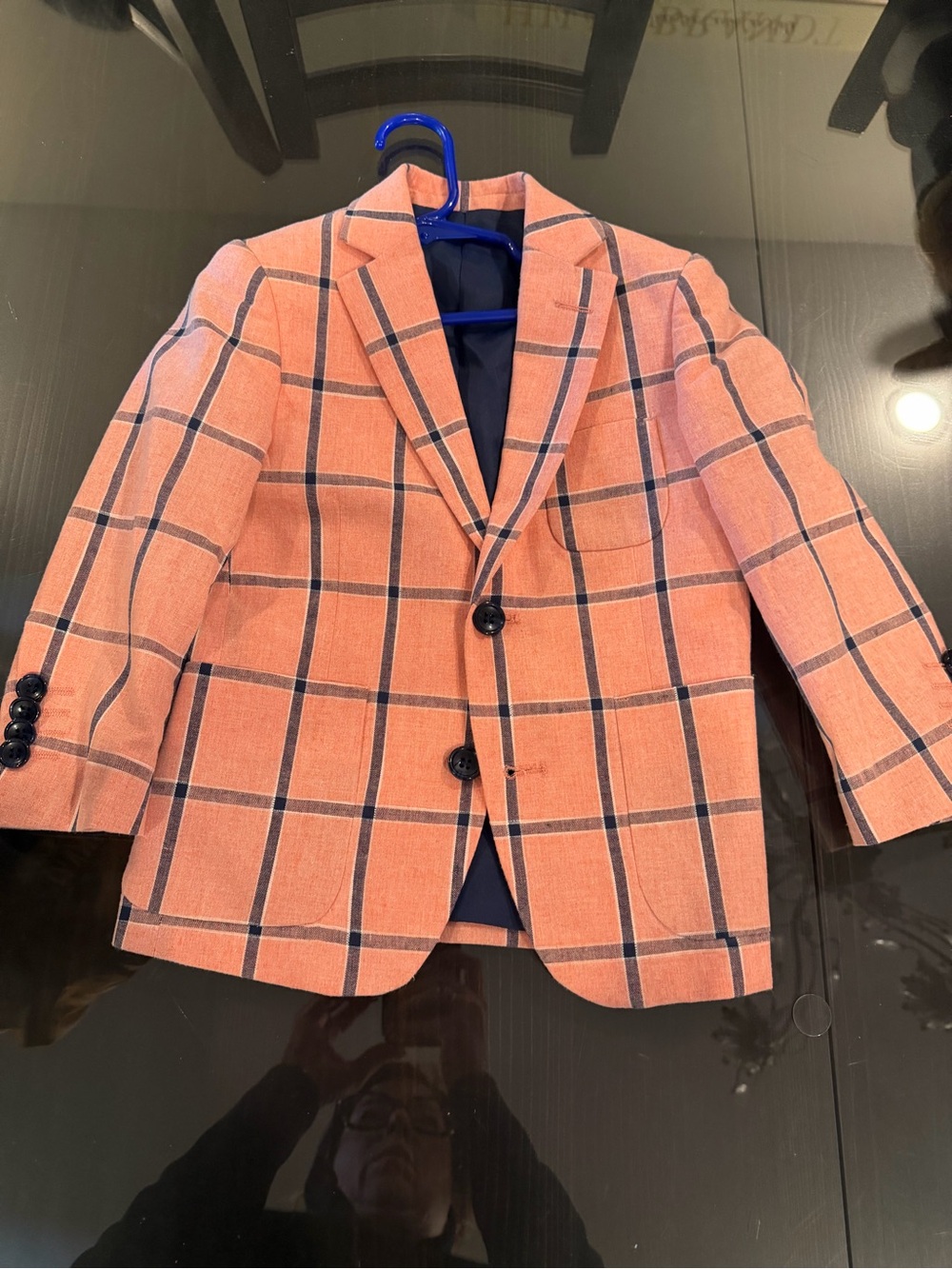 Isaac Mizrahi Peach Windowpane Sport Coat with Navy Check